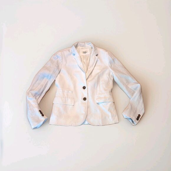 J Crew Linen Blazer Womens 2 White Lined Buttons Classic Jacket Office - Picture 1 of 7